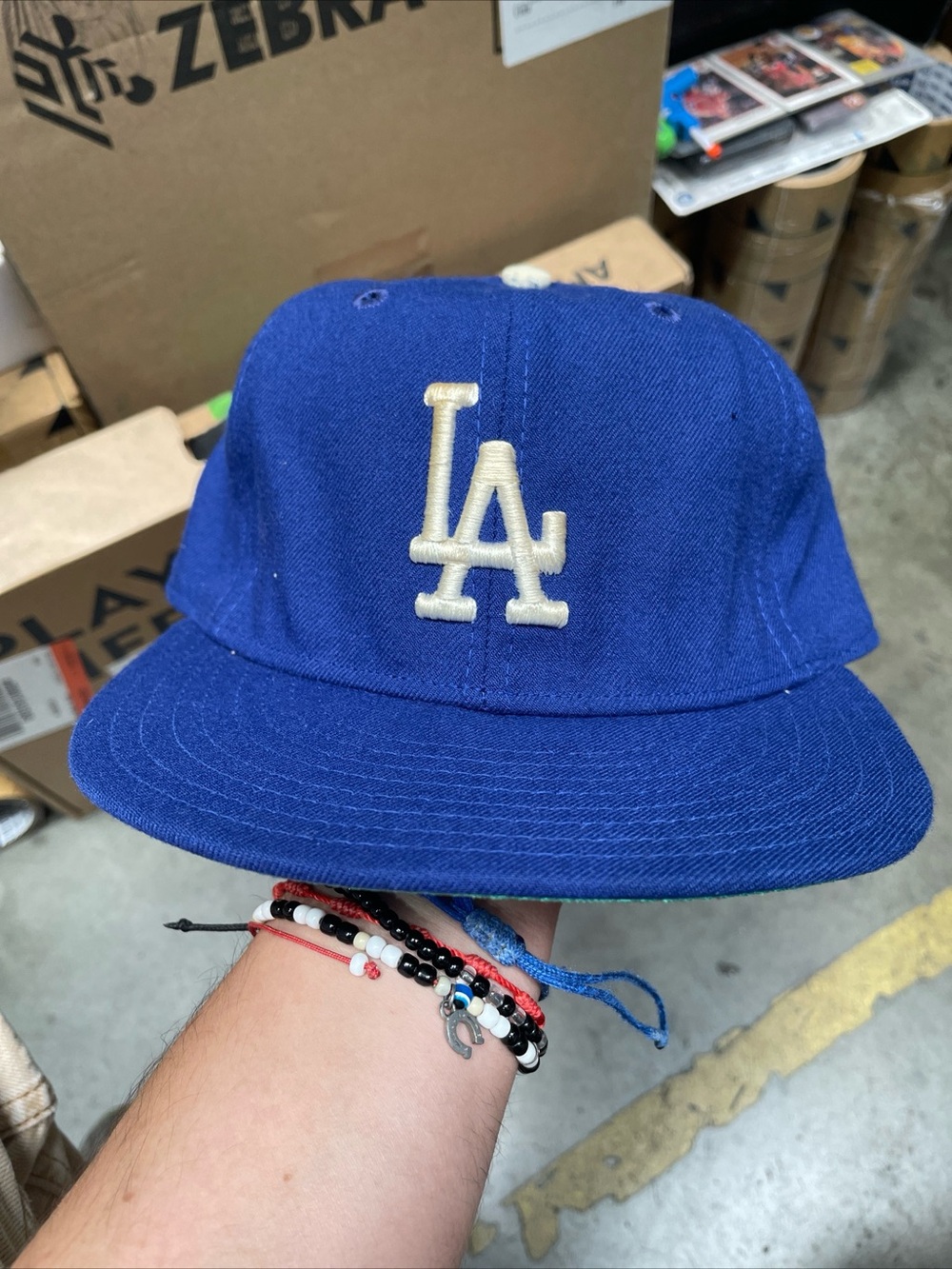 VTG 70s 80s Los Angeles Dodgers New Era Pro Model Leather Band Fitted Cap 7 1/4